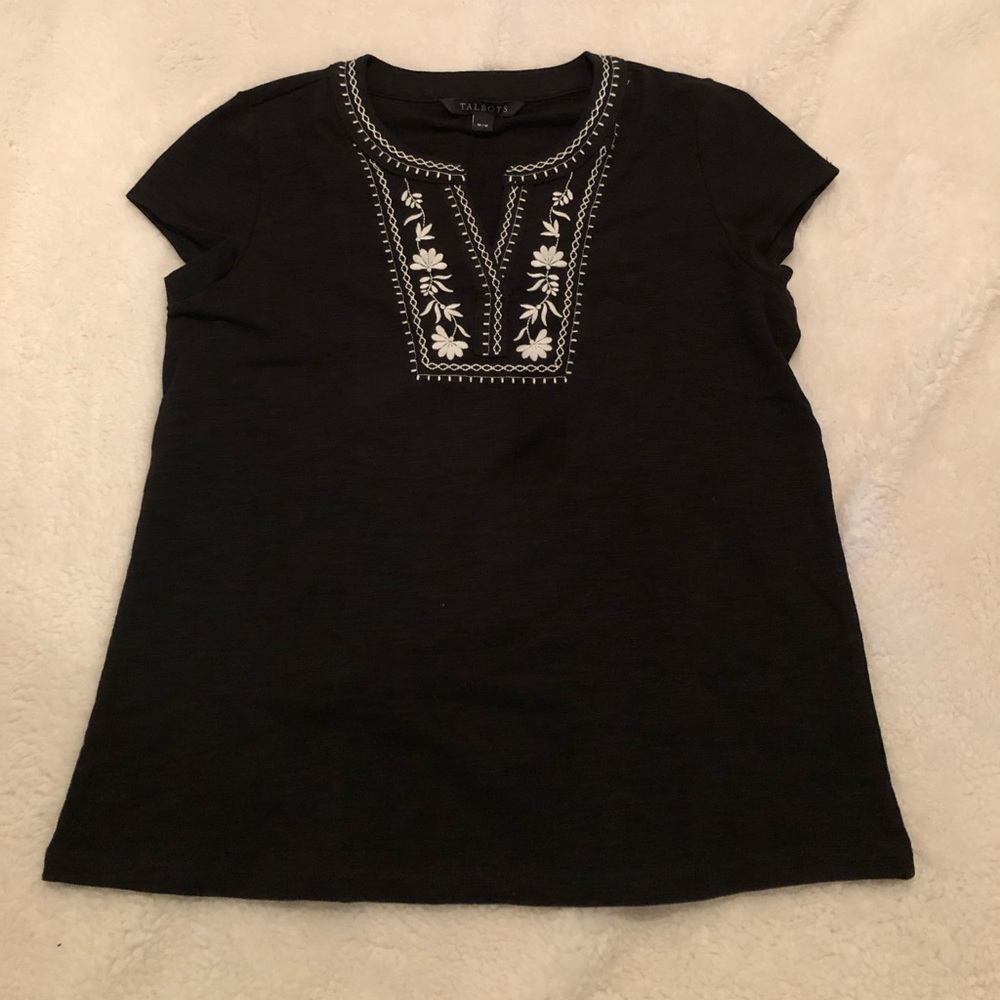 NWT- Talbots Black and White Patterned Top
